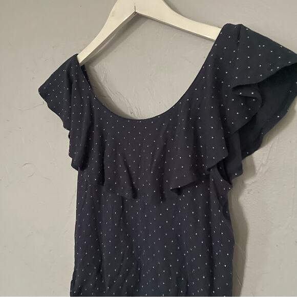 American Eagle Outfitters Navy and White Flutter Sleeve Polka Dot Blouse - Picture 6 of 6